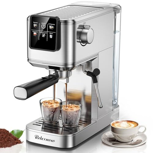 RELEXNOW Macchina per caffè espresso, 20 bar Cold Brew con bacchetta a vapore montalatte, macchina da caffè espresso in acciaio inox con serbatoio dell'acqua rimovibile da 1162 ml per cappuccino,