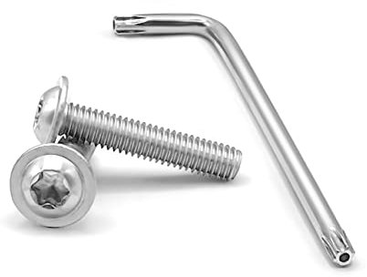 Tornillos de cabeza alomada con brida M6 × 60 TORX y tuercas hexagonales en acero inoxidable A2 (AISI 304). 20 Unidades. Incluye la llave TORX (M6 × 60 TX30).