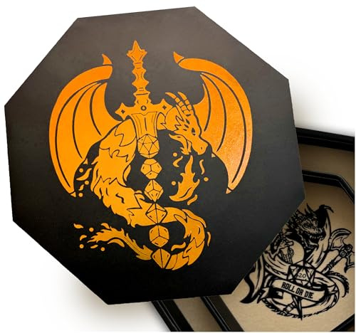 Fantasydice - Fire Dragon - Dice Tray and Dice Storage Area and Rolling Tray - for All Tabletop RPGs D&D 5E, Call of Cthulhu Dungeons and Dragons Gift for Players and DM'S (Dragon-Sword-Chromatic)