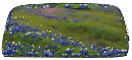 ASPOIJHN Texas Bluebonnets Scenery vielseitiges Leder-Federmäppchen, stilvolle Aufbewahrungstasche für Schule, Büro, Schreibwaren, Kosmetiktasche, Münzen, Organizer, gold, Einheitsgröße, Krawattenetui