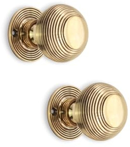 Infinity Decor Vintage Style Beehive Rim Mortice Door Knobs Set Round Aged Brass 50mm Pull Handles Pair - Ideal for Interior and Exterior Use