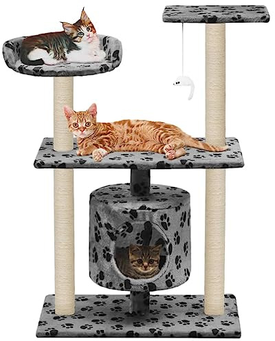 Xichuzi Rascador para Gatos con Poste de sisal, Arbol para Gatos, Gatos Accesorios, Arranhador para Gatos, Arbol Rascador Gatos, 95 cm Huellas Gris