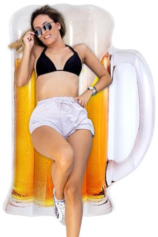 Pool Float Aufblasbare Bierkrug Hängematte | Erwachsene Wasserliege mit schwimmendem Stuhl Design, Fun Pool Floatie zum Schwimmen und Sonnenentspannung, Sommerparty aufblasbar für Strandtage, Pools