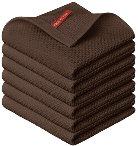 Artoid Mode Waffle marrone scuro 100% cotone morbido strofinacci da cucina, set da 6 pezzi, 30 x 30 cm, lavabili e assorbenti, per la pulizia della cucina