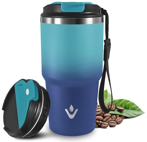 Grsta 20oz Mug Isotherme, Anti-Fuite Tasse Isotherme Transportable, Tumbler avec Couvercle à Vis, Double Paroi Isolante Acier Inoxydable, Gobelet Thermique pour Boissons Chaudes et Glacé