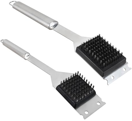 2 Pack Grill Brush and Scraper, 16 & 14 Stainless Steel Handle BBQ Cleaner - Heavy Duty Grate Cleaning Tool for Outdoor BBQ, Cookout, Gas/Charcoal Grills