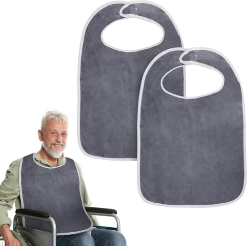 2 Bavoirs pour Adultes, Grand Bavoir Réutilisable pour Adultes avec Fermeture Velcro, Bavette Adulte Étanche et Lavable, Protection Vêtements Confortable pour Repas des Personnes Âgées et Handicapées