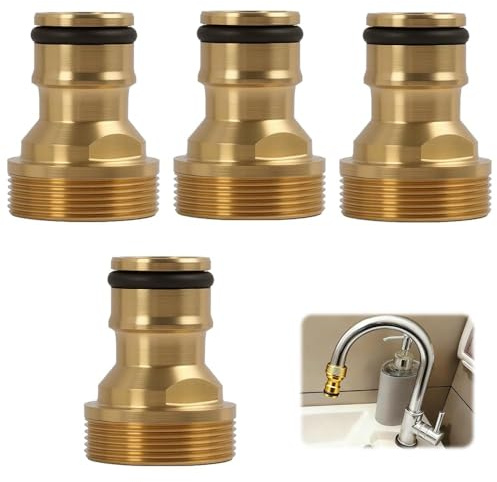 4 Piezas Conector Universal para Grifo, Adaptador Manguera Grifo de Jardín, Acoplamiento Rápido de Latón Resistente a la Corrosión,Rosca de 22mm y 24mm,1/2 y 3/4 Pulgadas,Instalación Fácil y Sin Fugas