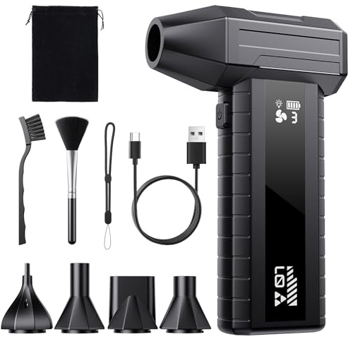 Nevoke Soplador de Aire Potente – Mini Soplador Batería 200.000 RPM, 10.500 mAh, para Limpieza PC & Teclado, LED, Pantalla Inteligente, Recarga USB-C