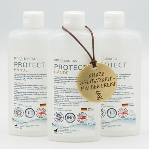 BIO SANITAS PROTECT Händedesinfektion 3x 100ml – Alkoholfreies Handdesinfektionsmittel, Desinfektion für Hände, ideal für unterwegs, Desinfektionsmittel Hände, 100% Halal und vegan - KURZE HALTBARKEIT