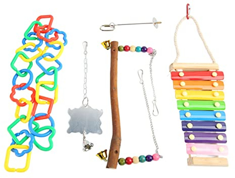 Kuuleyn Set di Giocattoli per Pollo, 5 Pezzi Giocattoli da Masticare per Animali Domestici Pappagallo, Giocattolo per Altalena in Plastica Colorata per Verdure Spiedino Porta