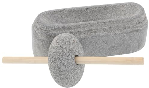 Housoutil Mortier et Pilon en Pierre Naturelle 15 Cm, Bol à Broyer Manuel pour Épices et Herbes, Outil de Meuleuse à Main Silencieux et Polyvalent, la Cuisine Traditionnelle et Usage