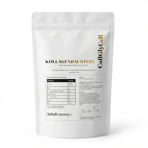 Glycin Pulver 1000g – 100% reines L-Glycin Aminosäure – Kollagen-Baustein – Vegan, ohne Zusätze, hochlöslich – Unterstützt Schlaf, Gelenke & Haut – 200 Portionen