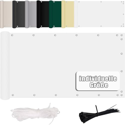 MENGH BalkonSichtschutz 55x300cm, Sichtschutz Balkonbespannung, Windschutz Sonnenschutz, in div. Größen & Farben für Gartenzaun Balkonzaun Weiß