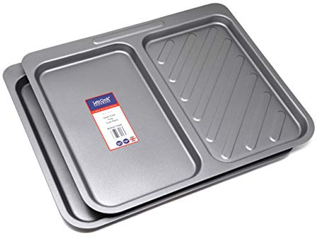 Lets Cook Cookware - 40cm Dual Oven Trays, 2in1 Split Baking Trays, Twin Pack (Set of 2), Teflon Non Stick, British Made