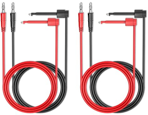 Cleqee Lot de 4 fiches bananes de 4 mm vers crochet de test, câbles de mesure en cuivre, fils souples pour multimètre, test électrique, 500 V, 5 A