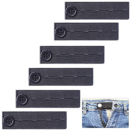 AXEN 6 pieces Elastic Waist Extenders, Adjustable Wasitband Expanders, Button Extender for Pants Jeans Trousers, Pack of 6 Black