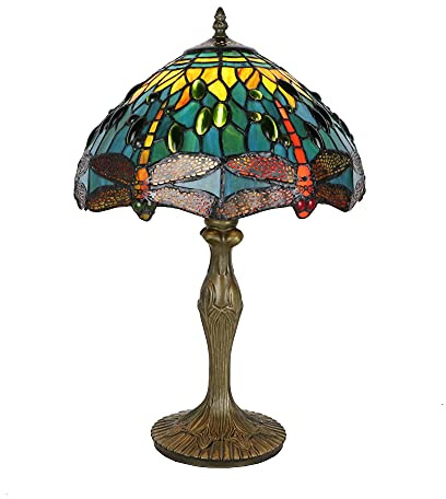 Tokira Tiffany Vintage Tischlampe Grün, E27 Deco Jugendstil Nachtlicht, 50 Hoch DIY Glasmalerei Libelle Bettleuchte for Kinderzimmer/Schlafzimmer/Wohnzimmer [Ohne Glühbirnen]