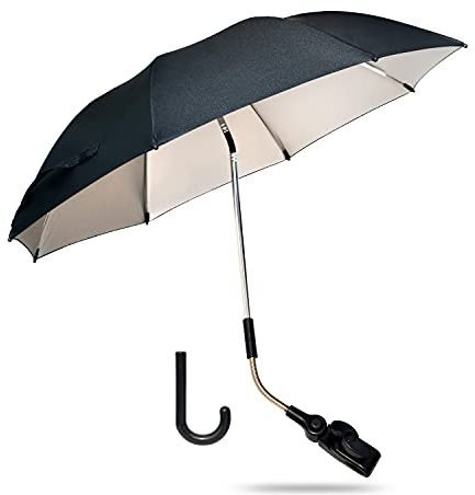 ZjRight Universal Sonnenschirm Sonnenschutz für Kinderwagen & Buggy - UV Schutz 50+ / 72 cm Durchmesser mit Einem Regenschirmgriff, für Rund- und Ovalrohre - Schwarz