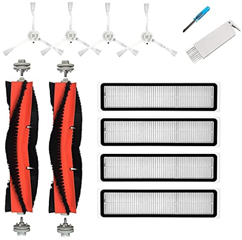 12-teiliges Zubehör-Set für Dreame D9, D9 Max, D9 Max Gen2, D9 Pro, L10 Pro | Staubsaugerteile, 2 Hauptbürsten, 4 Seitenbürsten, 4 Filter, 1 Reinigungsbürste, 1 Schraubendreher (weiß)