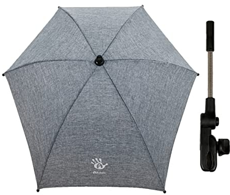 Altabebe Universal Sonnenschirm ( AL7006-30 ) Sonnenschutz für Kinderwagen & Buggy - UV Schutz 50+ / 70 cm - Biegsamer Schirm mit Universalhalterung für Rund- und Ovalrohre - Farbe: Melange Dunkelgrau