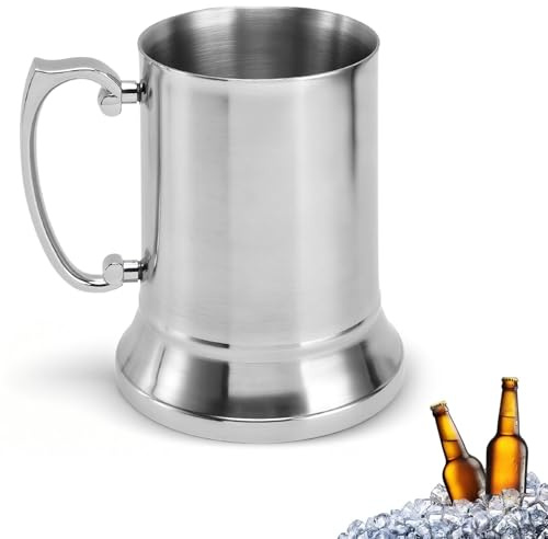 Cyrank Chope à bière de 450ml, mug en acier inoxydable tasse à café à double paroi chope de camping avec poignée pour bars, hôtels, restaurants