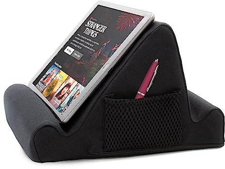 Brookstone Tablet Lap Cushion - Tablet and Phone Holder for Bed, Flights, and Travel, Two Angled Memory Foam Lap Desk for Reading and Hands Free Viewing, Compatible iPad and Kindle Accessories, Black