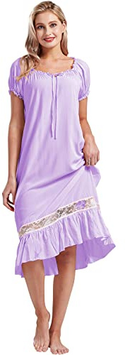 Nanxson Nattlinne för damer, kortärmade nattkläder, sommar, spets, vintage, nattklänning, pyjamas, violett, M