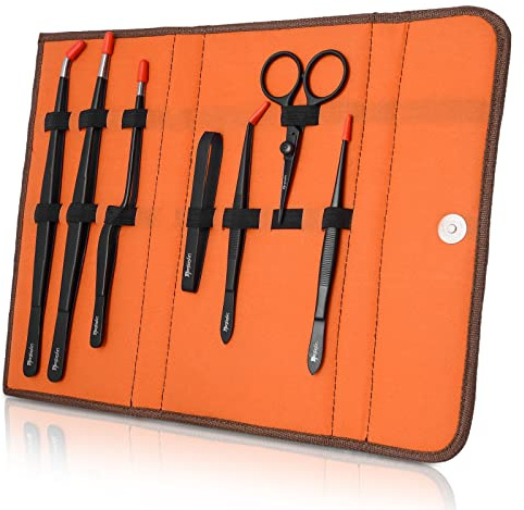 Manjushri Professional Chef Tweezer Tongs Scissors Pin Bone Pliers Cooking Baking Set (Black)