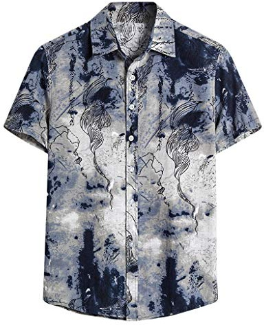 HULKAY Hawaiiansk skjorta för män, ledig button-down kortärmade skjortor, tropisk blomma, Hawaii aloha skjorta för män, kortärmad Hawaiiansk strandskjorta, vintage blommig skjorta med knappar, Vitt,