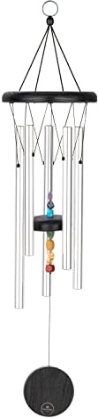 Sonic Energy Chakra Meditation Chime, 25 Zoll, Silber (CMC25S) | 5 Töne, 432 Hz, 64 x 15 x 15 cm, 510 g, 7 Chakrasteine, mit Aufhängering, verstellbares Pendel, Aluminium, Esche