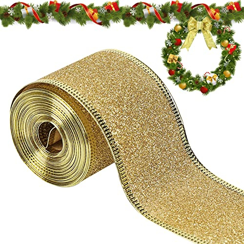 Lets Joy Ruban de Noël - 10 m - Satin - Pour Sapin, Décoration, Mariage, Fête - Doré