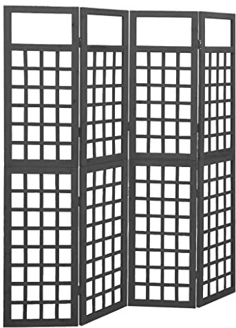 WIFESE Paravent à 4 Panneaux Bois de Pin Solide Noir 161x180 cm Séparation de Pièce Pliable Cloison de Séparation de Patio Treillis Ecran d'intimité Séparation de Jardin en Plein Air