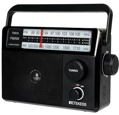 Retekess TR633 AM FM Radios with Best Reception, Portable Radio Plug in Wall, External Antenna Jack, Battery Operated Radio by 4 AA Batteries Or AC Power for Senior, Home