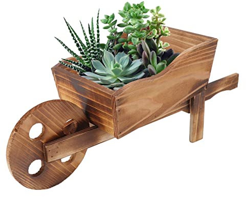 Wooden Cart Flower Pot,Wheelbarrow Succulent Pots,Wagon Planter,Decorative Cart Shape Plant Pots for Garden Scene Decoration