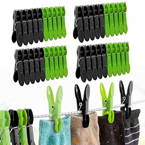 MUFEKUM 50 PCS Non Slip Laundry Clothes Pegs for Washing Line, Long Lasting Reusable Washing Pegs, Strong Grip Laundry Pegs Clothes Clips for Clothes, Jeans, Socks, Tea Towel and Photos (Black+Green)