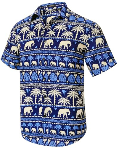 HISDERN Funky Camicia Hawaiana Uomo Manica Corta Camicie Estate Aloha Casual Hawaii Shirt Blu Navy XXL