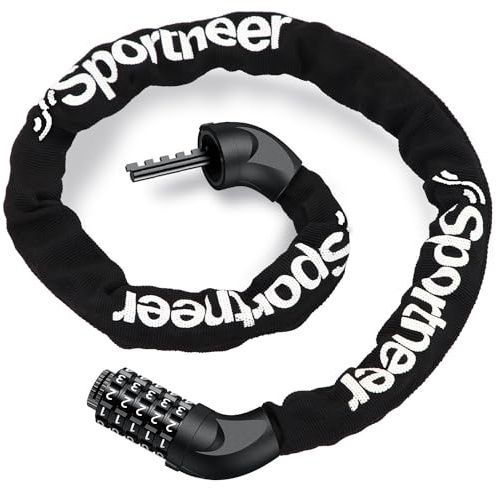 Sportneer Bike Lock: 5 Digit Combination High Security Anti Theft Bike Chain Lock - 3.2/3.6/4ft Heavy Duty Resettable Keyless Bicycle Lock for Bike, Motorcycle, Scooter, Door & Gate - 6mm Thick