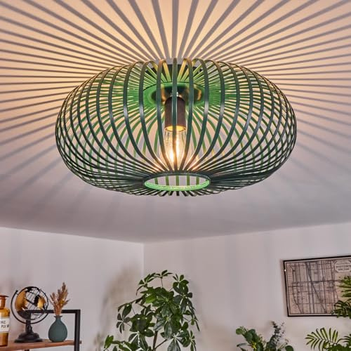 HOFSTEIN Deckenleuchte Oravi, Deckenlampe aus Metall in Grün/Schwarz, Leuchte im Industrial/Retro/Vintage-Design, Lichteffekt durch Gitter-Optik, Ø 40,5 cm, E27, Wohnzimmer, Esszimmer, Schlafzimmer