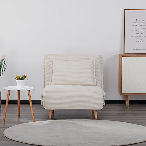 EVERGREENWEB - Sillón Cama Convertible | Sillón Cama con colchón Individual y cojín Acolchado | Sofá Cama Tipo Clic clac con Respaldo Ajustable de 1 Plaza con Patas de Madera | Blanco | Velvet 80