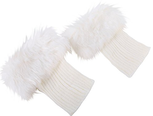 JEOZBM Damen-Stiefelmanschetten Aus Kunstfell, 1 Paar Kurze Häkel-Beinwärmer-Ärmel, Winter-Thermo-Strick-Fell-Beinmanschetten für Mädchen(20cm-Weiß)