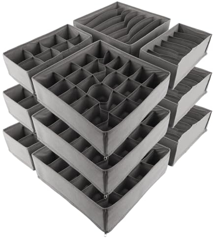 APACALI 12 organizer per shubladen per vestiti, cassetti, biancheria intima, armadio, scatola pieghevole, separatore per cassetti, biancheria intima, calze, cravatte, grigio