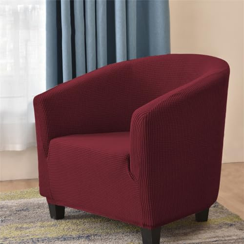 Highdi Sesselschoner Clubsessel 1 Sitz Einfarbiges Jacquard Stretch Sesselhusse Tub Chair Sesselüberwürfe Waschbar Universal Stuhlbezüge für Café, Bar, Büro, Empfang (Burgund)