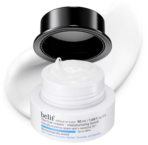 belif Moisturizing Bomb – Daily Ceramide Moisturizer with Peptide & Squalane, 48hr Hydration & Anti-Aging Cream, Milky & Lightweight, Restores Skin Barrier, Korean Skincare, 1.68 fl oz (50ml)