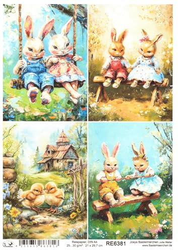 Josys Bastelmärchen Reispapier A4 Strohseide Decoupage Serviertentechnik Ostern Süße Häschen RE6381