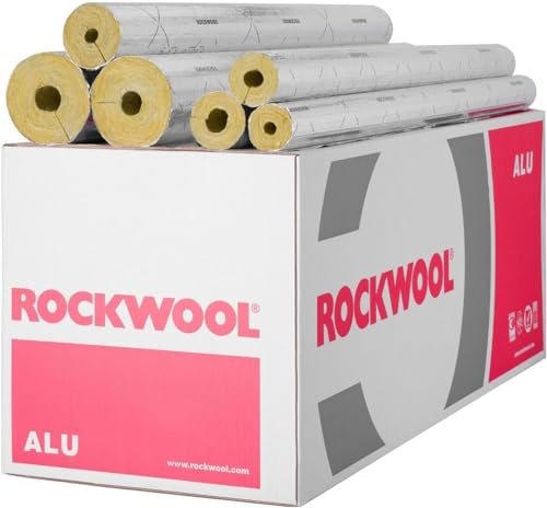 ROCKWOOL Steinwolle Rohrisolierung 60x40mm/6m WLG 0,035 versch. Größen | Alukaschierte Steinwolle-Rohrschale, formstabil, wasserabweisend, A2 und bis 250 °C temperaturbeständig.