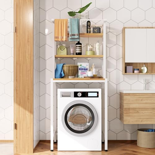GAMAK Scaffale per Lavatrice Salvaspazio, Mobiletto Bagno Salvaspazio Lavatrice Slim con Portasciugamani, Mobile da Bagno Salvaspazio, Scaffale da Bagno Porta Detersivi (Color : White)