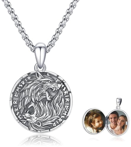REDSUN Wolf Medaillon Kette 925 Sterling Silber Oxidiert Wolf Foto Medaillon zum öffnen Anhänger Halskette Damen Tier Wolf Schmuck Amulett for Men Son Women Boys Gifts