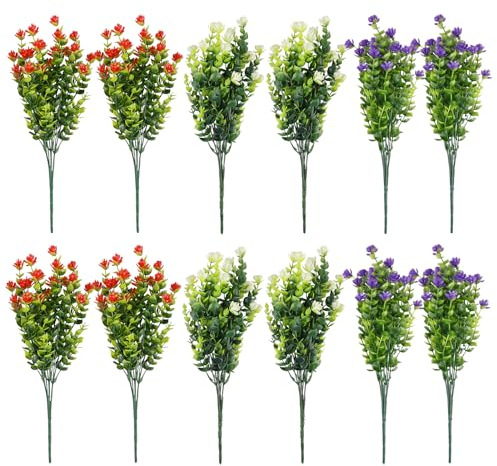 TOATELU 12 Bündel Künstliche Blumen, Kunststoff Blumen Künstlicher, Wetterfeste Balkon Kunstblumen, Künstliche Blumen wie echt, Kunstplastik Bouquet, Blumenstrauss für Zuhause Hochzeitsfeier Dekor