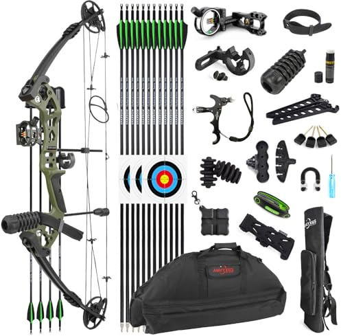 SHARROW Bogenschießen Compound Bogen und Pfeile Set 30-55lbs Einstellbare Erwachsene Jagdbogen Compoundbogenset LH/RH Verfügbar für Outdoor-Schießen (Satz 2 / Militärgrün, Linkshänder)